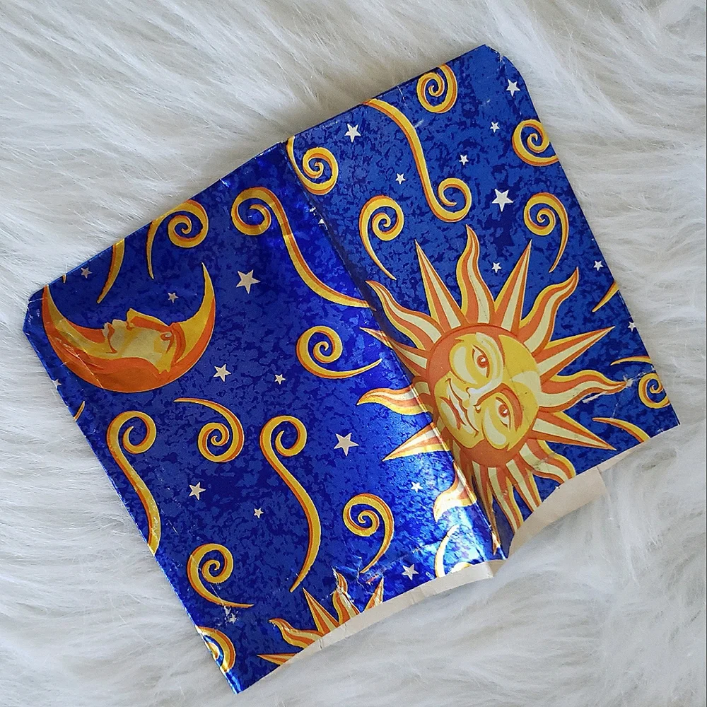 VINTAGE GOLD COBALT SUN AND MOON METALLIC GIFT WRAP PAPER RARE - EARLY 90's!!!